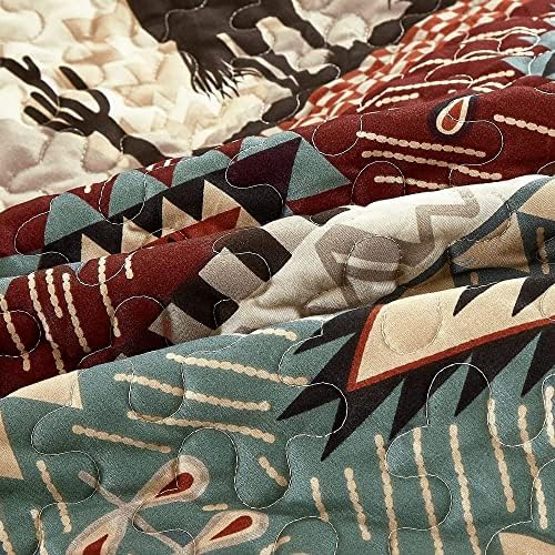 Jaba Western Teal Beige Burgundy Quilt Set - Queen