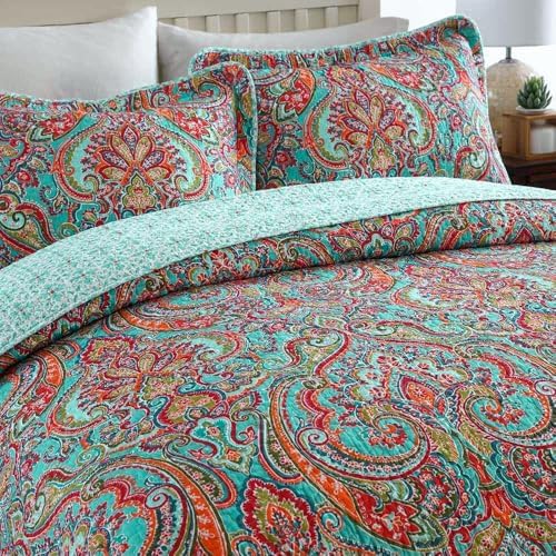 NEWLAKE Reversible Cotton Quilt Set with Floral Design Queen Size