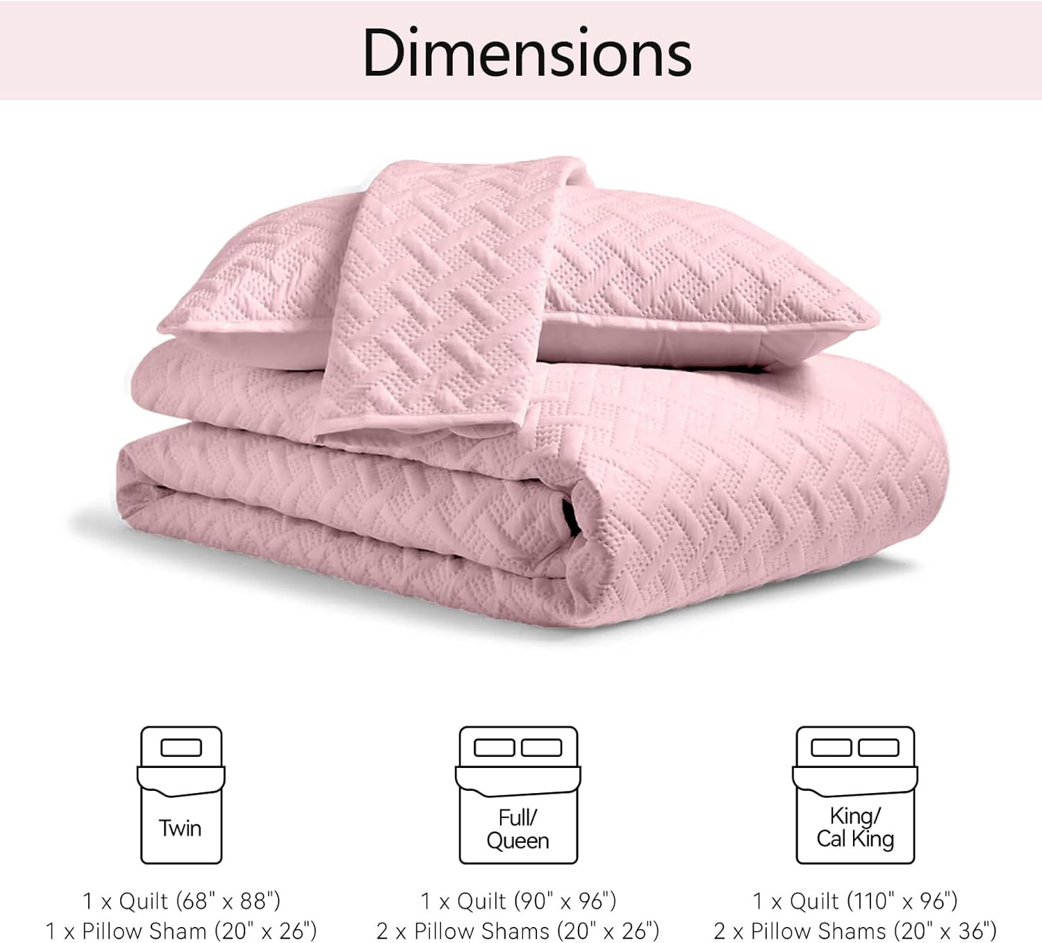 FLYMME Queen Quilt Bedding Set Pink Lightweight 1