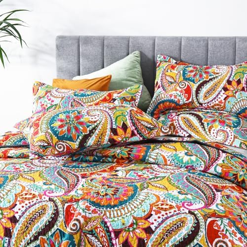 Qucover Boho Paisley Cal King Quilt Set with Pillow Shams
