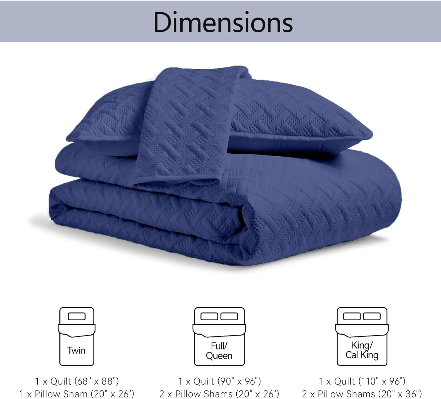 FLYMME Queen Quilt Set - Navy Blue Microfiber Bedspread with 2 Pillow Shams