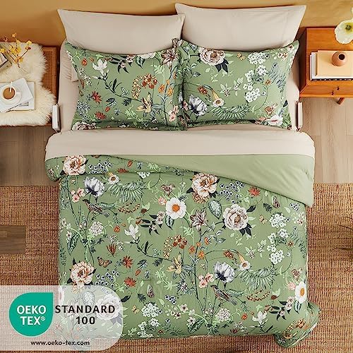 CASAAGUSTO Green Butterfly Queen Comforter Set 7PCS