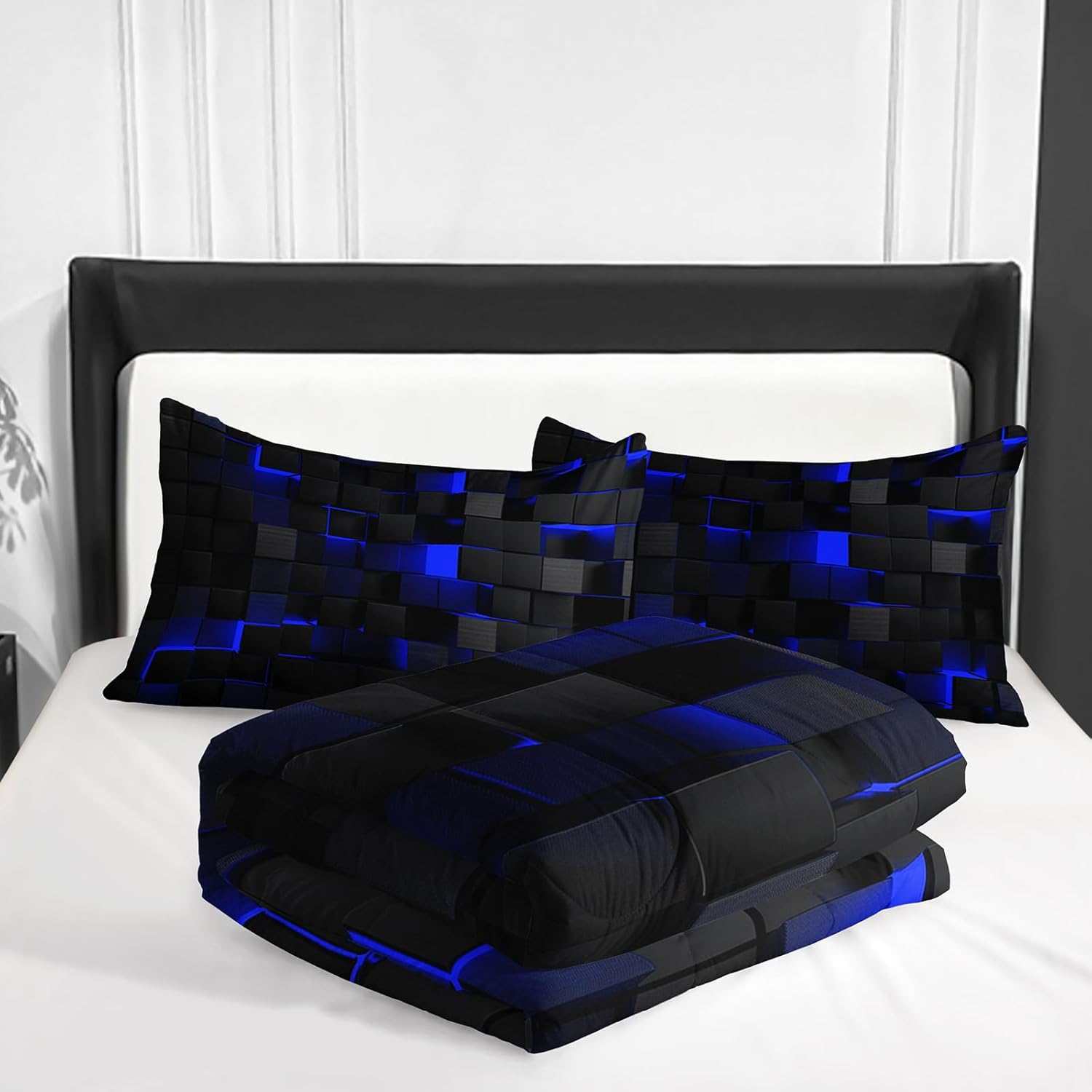 Nttopship Neon Blue Black Comforter Set Twin