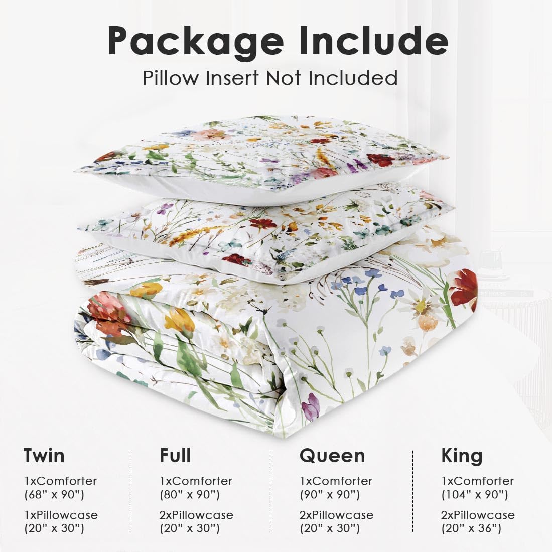 WeCozy Queen Comforter Set with 2 Pillowcases Wildflower Design