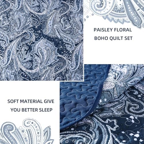 DJY Navy Paisley Quilt Set 3 Pieces King Size
