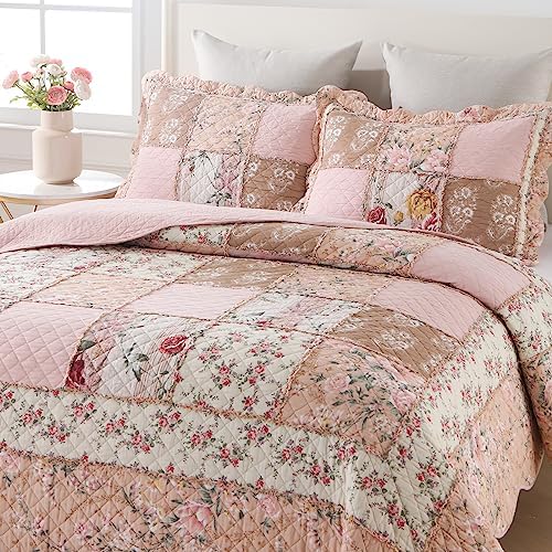 Yvooxny Queen Size Patchwork Floral Quilt Set