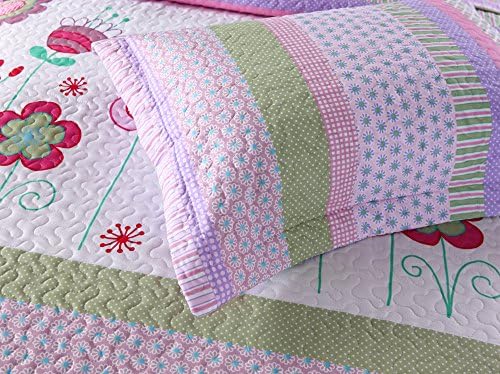 MarCielo 2 Piece Kids Quilt Set Throw Blanket Purple Floral Striped