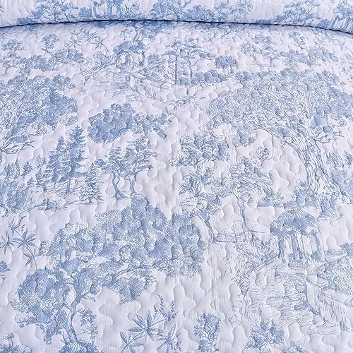 WONGS BEDDING King Size Blue Quilt Set 3 pcs