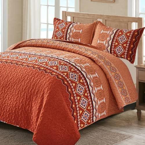 WONGS BEDDING Burnt Orange Quilt Set 3 Piece King Size