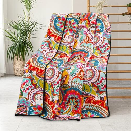 Qucover Reversible Paisley Throw Blanket 59x79 Cotton Quilt
