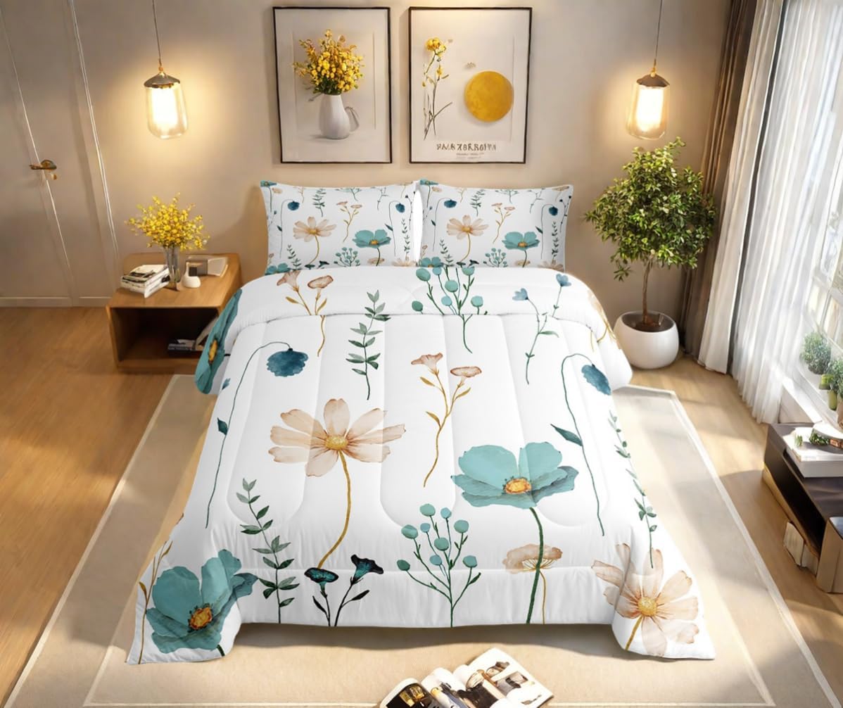 Erosebridal Watercolor Floral Comforter Set