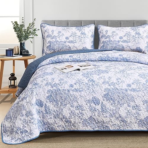 WONGS BEDDING King Size Blue Quilt Set 3 pcs