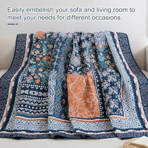 Navy Blue Bohemian Quilt Set Queen Size 96x90