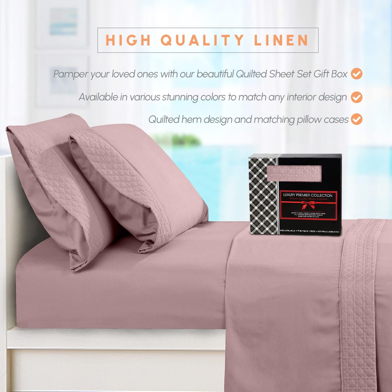 Elegant Comfort 4-Piece Quilted Bed Sheet Set - Dusty Rose
