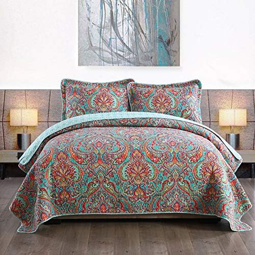 NEWLAKE Reversible Cotton Quilt Set with Floral Design Queen Size