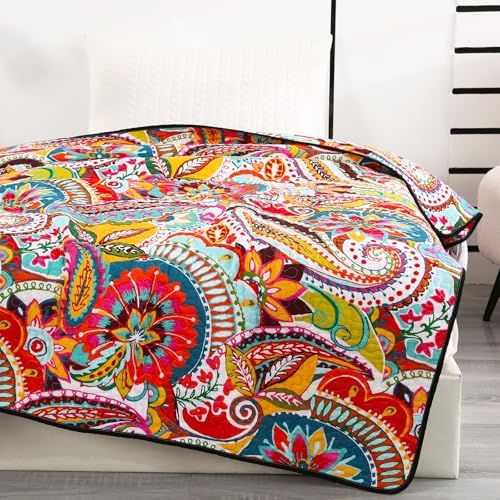 Qucover Reversible Paisley Throw Blanket 59x79 Cotton Quilt
