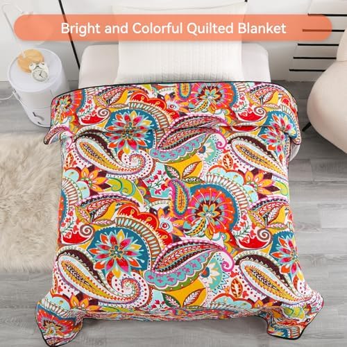 Qucover Reversible Paisley Throw Blanket 59x79 Cotton Quilt
