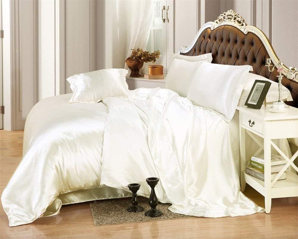 Kanak 5 Piece Silk Satin Quilt Set Full XL Ivory