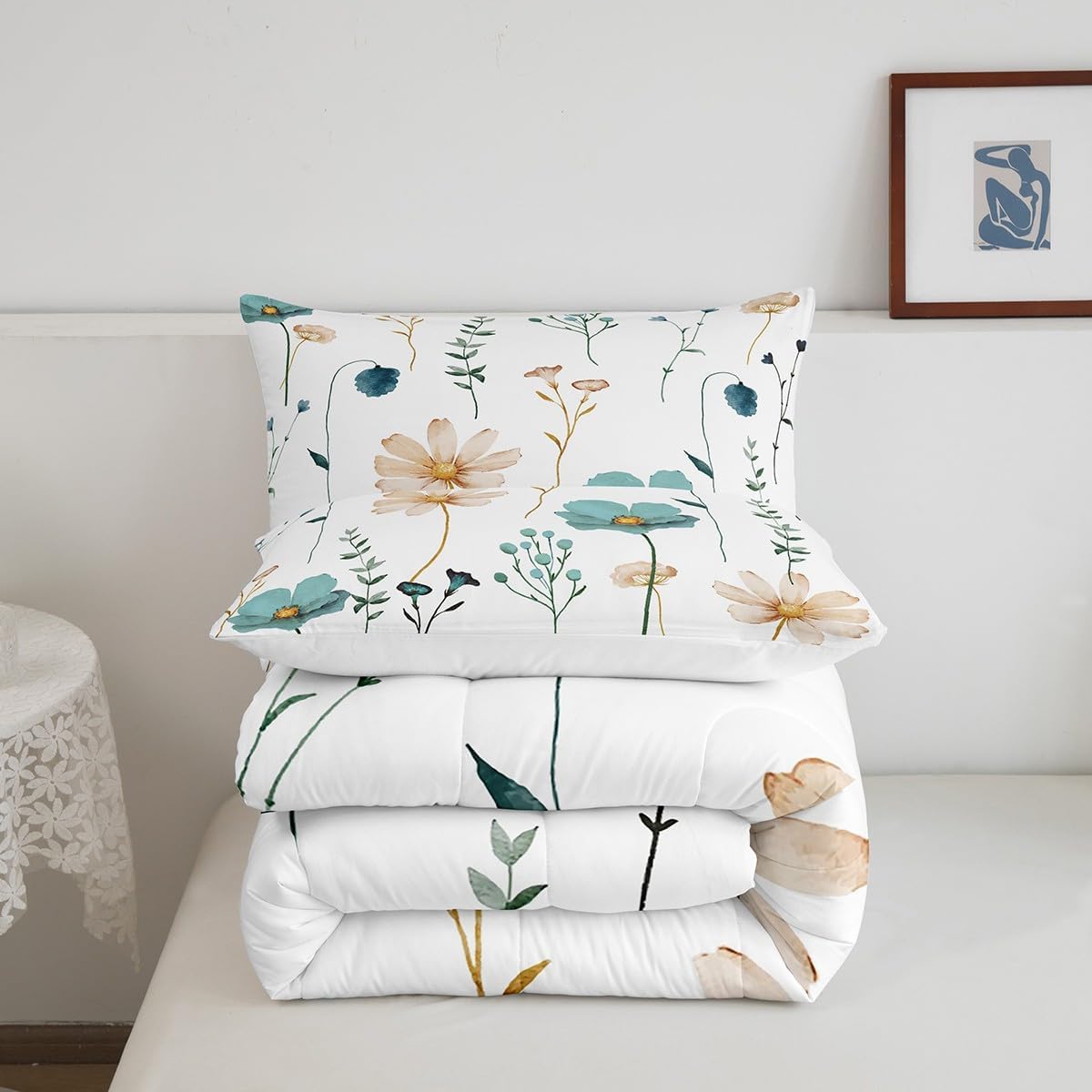 Erosebridal Watercolor Floral Comforter Set
