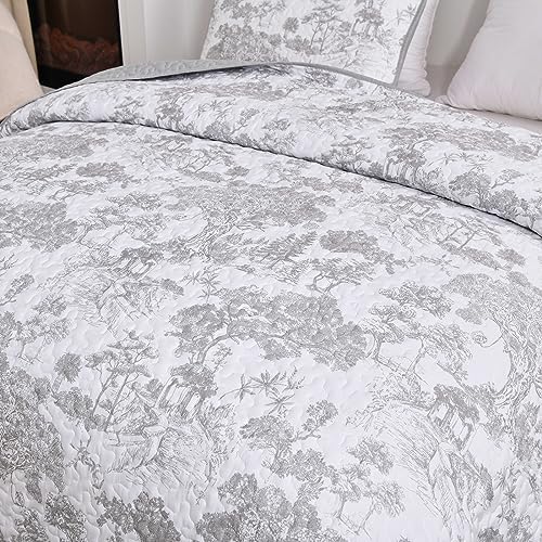 WONGS BEDDING Grey Quilt Set King Size 3-Piece