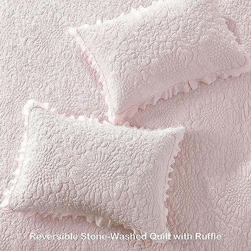 HORIMOTE HOME Pink Ruffled Quilt Set Twin Size 1