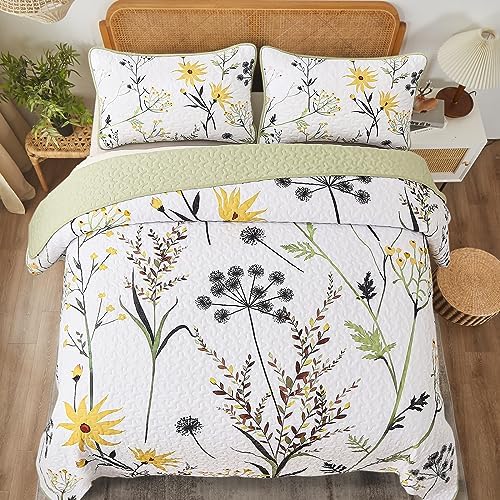 Dobuyly Sage Green Botanical Quilt Set Queen Size
