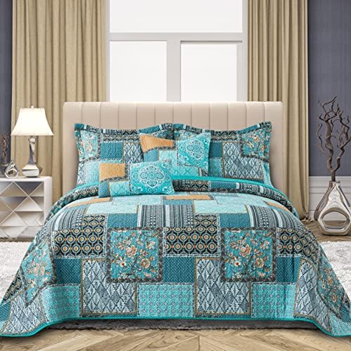 VAPUTAR Queen Size Quilt Bedding Set - 3 Piece Teal Green Chic