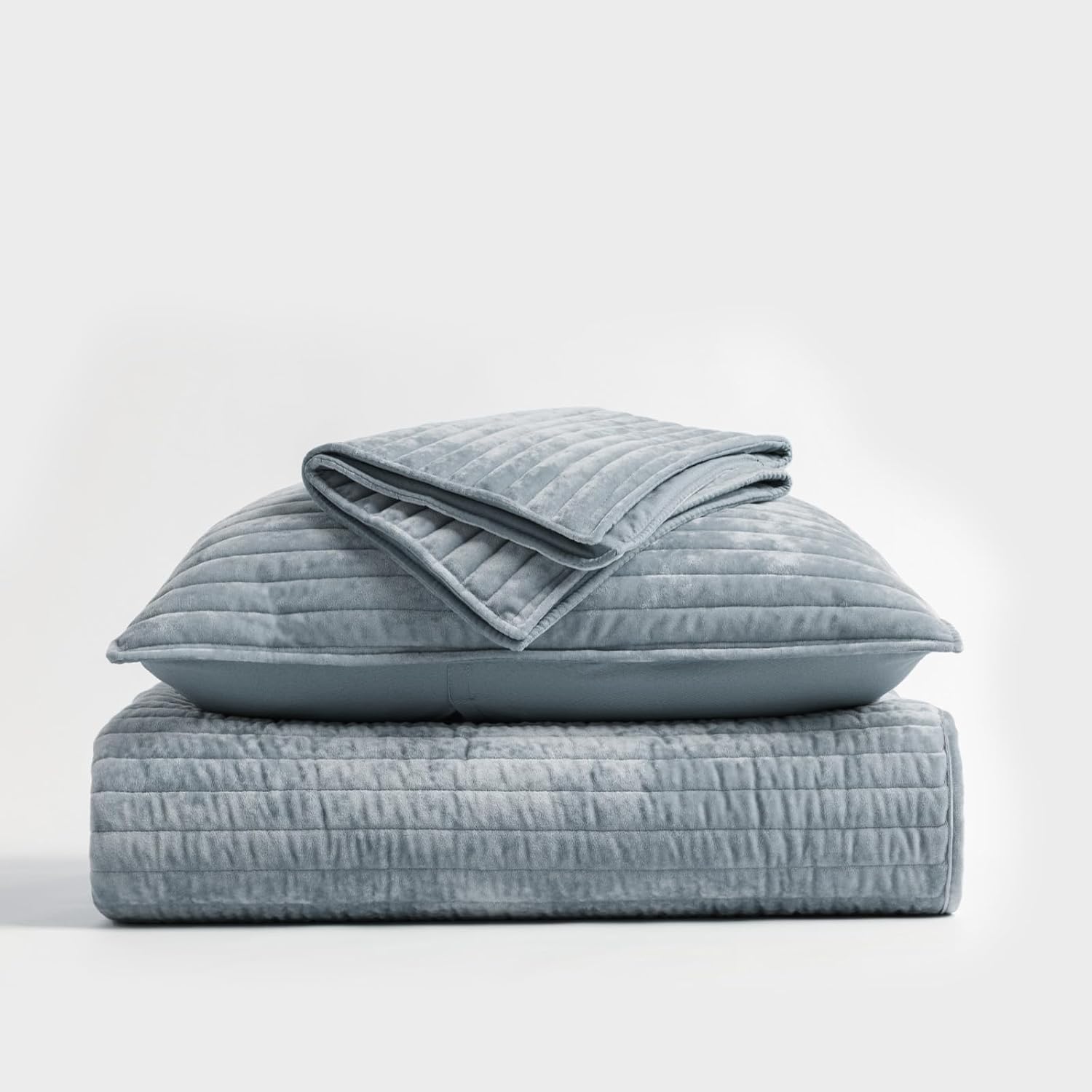 EVERGRACE Velvet Quilt Set - Dusty Blue King Size