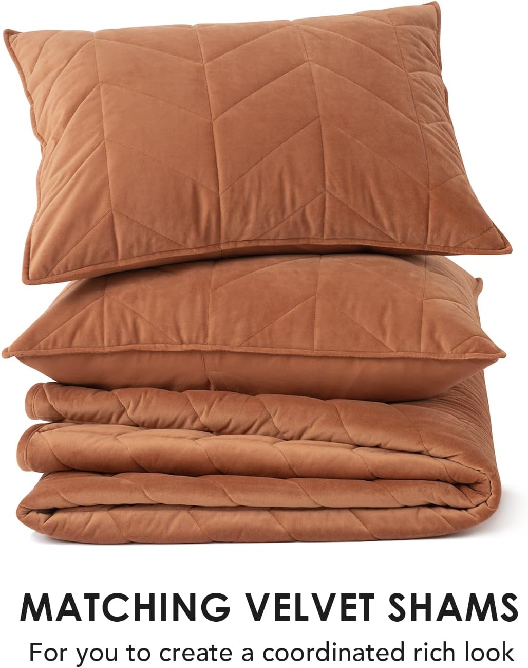 Evergrace Burnt Orange Velvet Quilt Set with 2 Shams