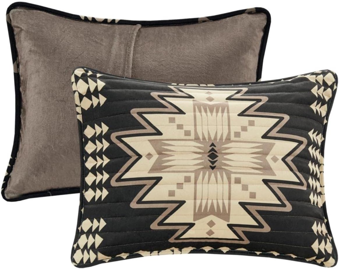 Woolrich Sierra Oversized Quilt Set - Aztec Print Tan Black 3 Piece