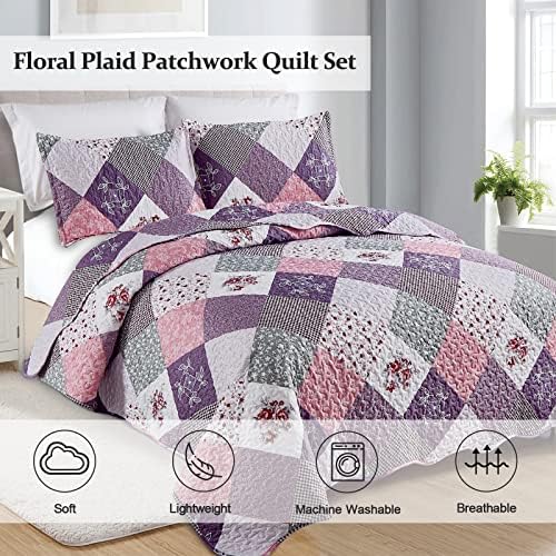 Dinjoy Purple Floral Quilt Set Cal King Size
