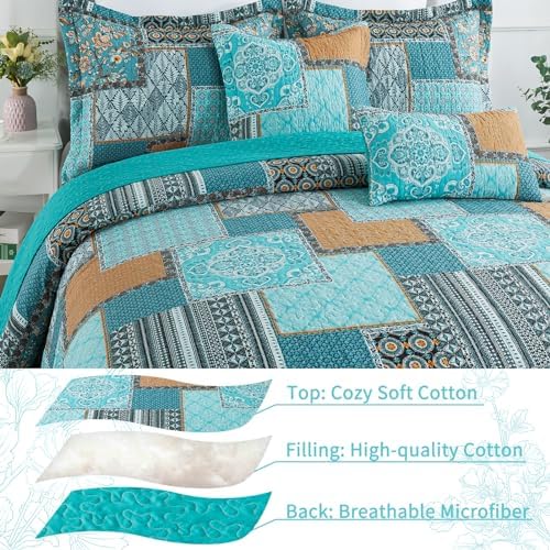 VAPUTAR Queen Size Quilt Bedding Set - 3 Piece Teal Green Chic
