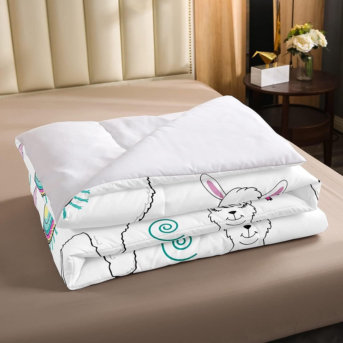 Feelyou Girls Llama Comforter Set Kids Cartoon Bedding