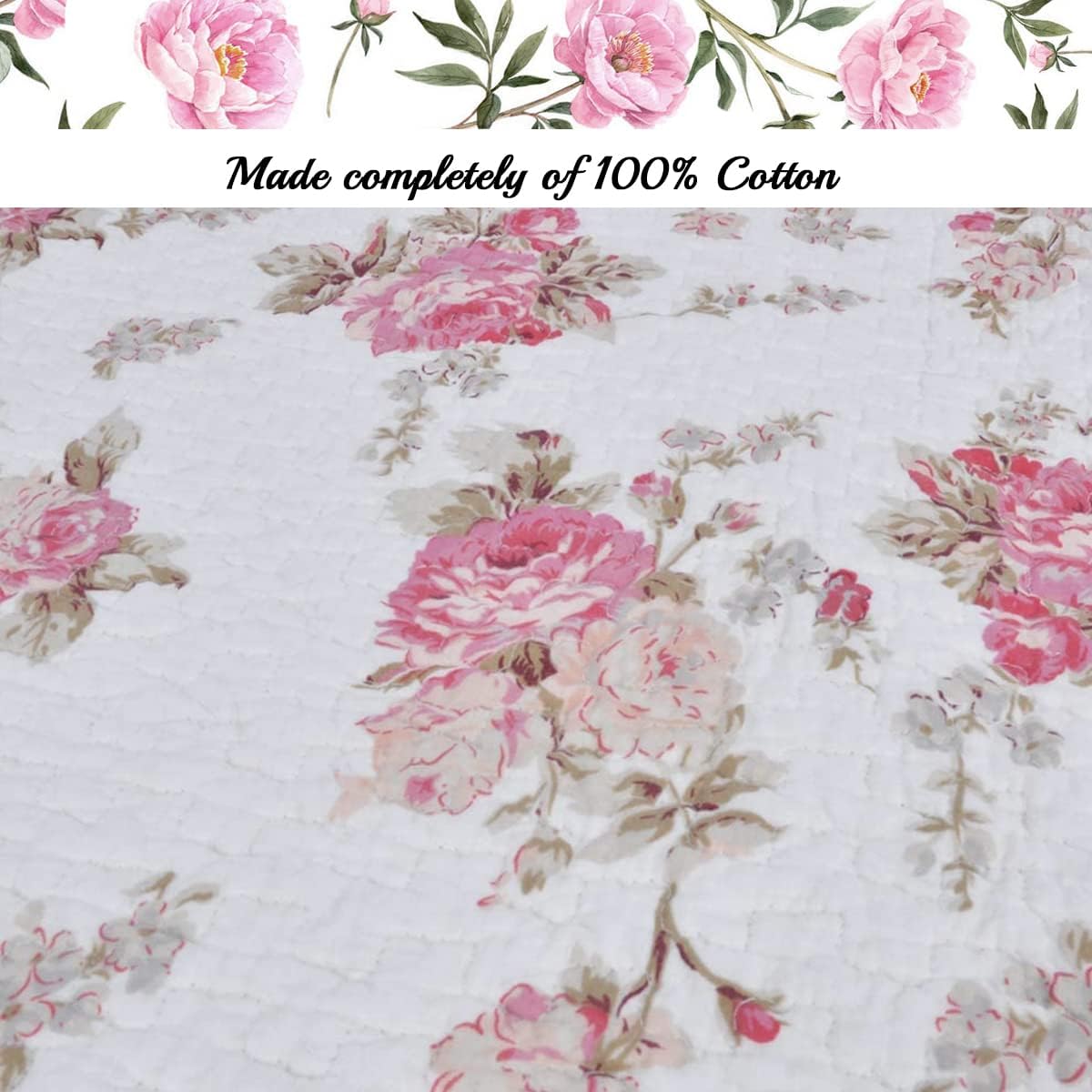 Cozy Line Romantic Pink Peony Reversible Quilt Set