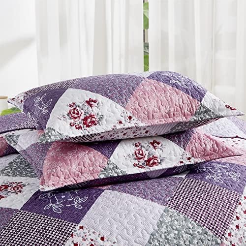 Dinjoy Purple Floral Quilt Set Cal King Size