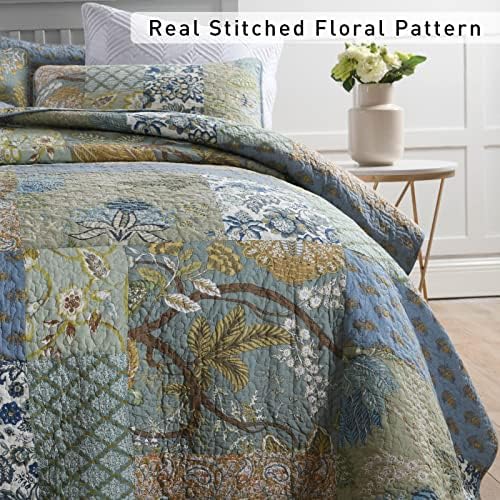 Yvooxny California King Quilt Set - Bohemian Patchwork Floral Reversible