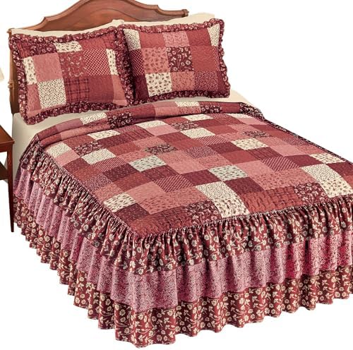 Collections Etc Classic Patchwork Triple Ruffle Trim Bedspread 1