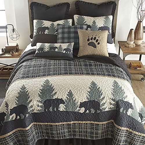 Donna Sharp King Quilt Set - Bear Walk Plaid Lodge 3 Piece