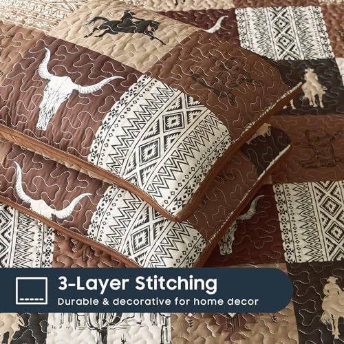 Wake In Cloud Western Quilt Set 3-Piece Tan Brown Twin XL