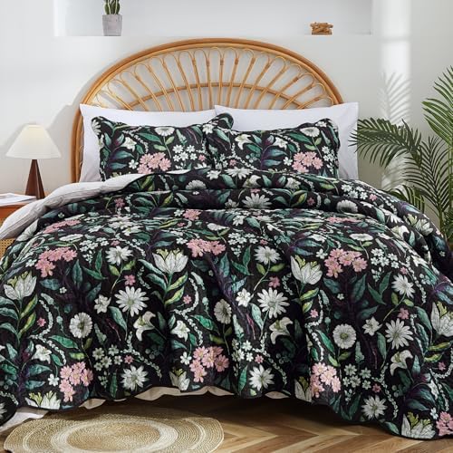 EVENHUG Floral Quilt Set Queen Size 3 Piece