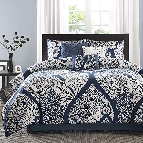 Madison Park Vienna Sateen Cotton Comforter Set Indigo 7 Piece