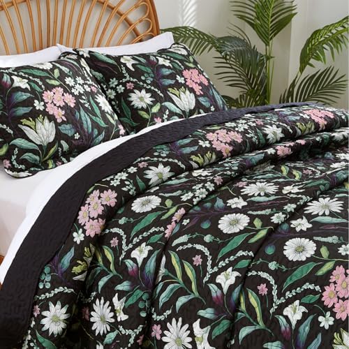 EVENHUG Floral Quilt Set Queen Size 3 Piece