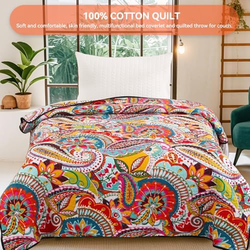 Qucover Reversible Paisley Throw Blanket 59x79 Cotton Quilt