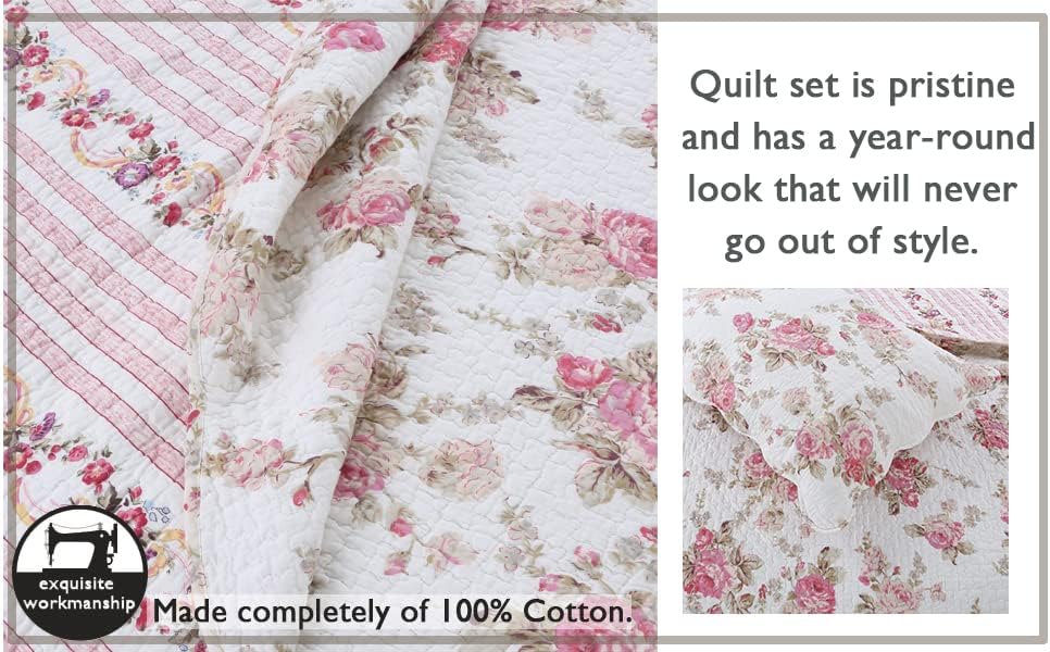 Cozy Line Romantic Pink Peony Reversible Quilt Set