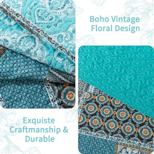 VAPUTAR Queen Size Quilt Bedding Set - 3 Piece Teal Green Chic