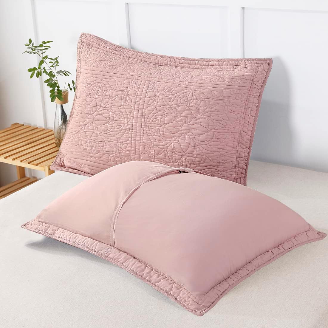 WINLIFE Cotton Quilted Pillow Sham Dusty Pink