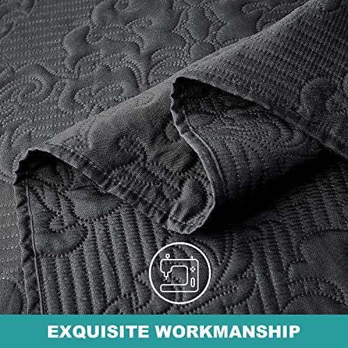 Hansleep Black Quilt Queen Set - 3 Piece Damask Ultra Soft Coverlet Bedding