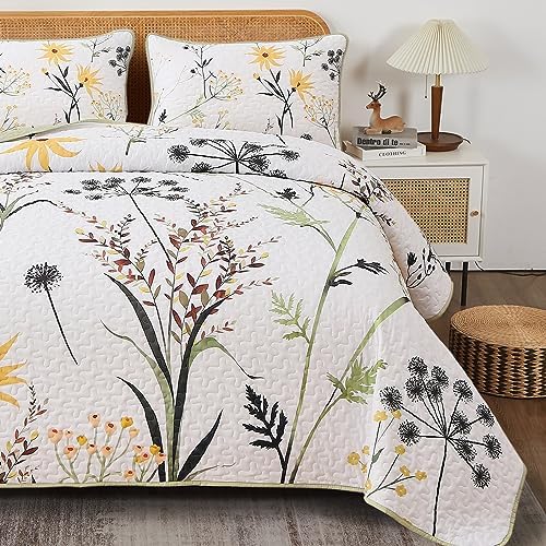 Dobuyly Sage Green Botanical Quilt Set Queen Size