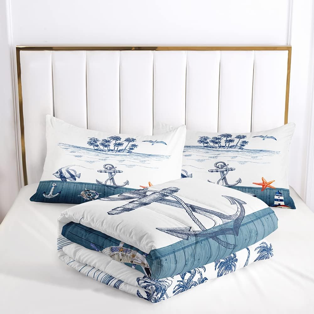 Suncloris Nautical Sailboat Comforter Set Queen Size Dark Blue