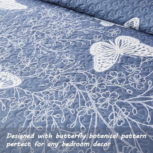 Yogeneg Full Queen Quilt Set with White Butterfly Pattern